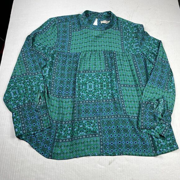 LOFT Blouse Mixed Print Long Sleeve Dressy Flowy Office Shirt Long Sleeve Top XL - Picture 1 of 10
